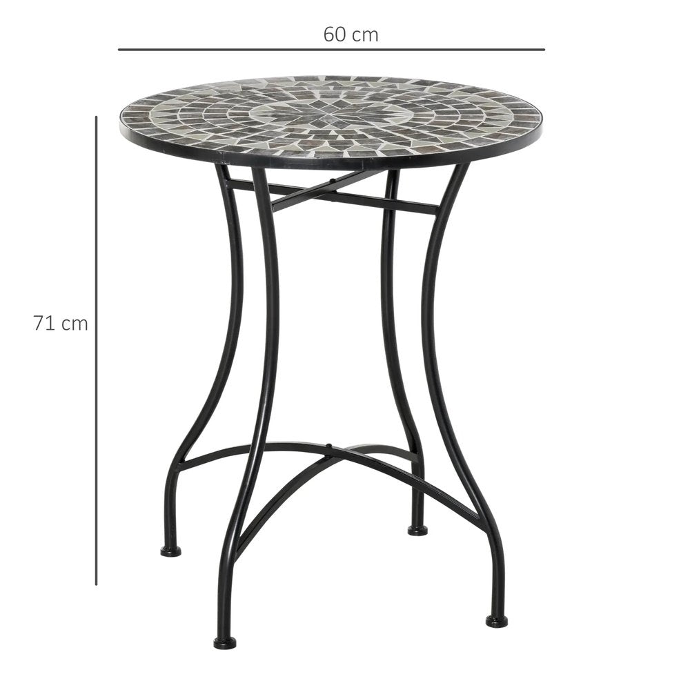 Outsunny Round Mosaic Tabletop Garden Table - Grey/Black 2