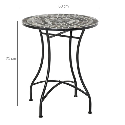 Outsunny Round Mosaic Tabletop Garden Table - Grey/Black 2