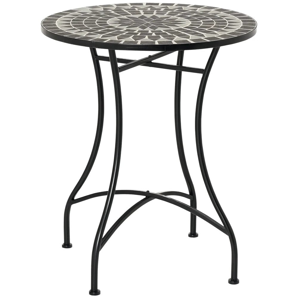 Outsunny Round Mosaic Tabletop Garden Table - Grey/Black 9