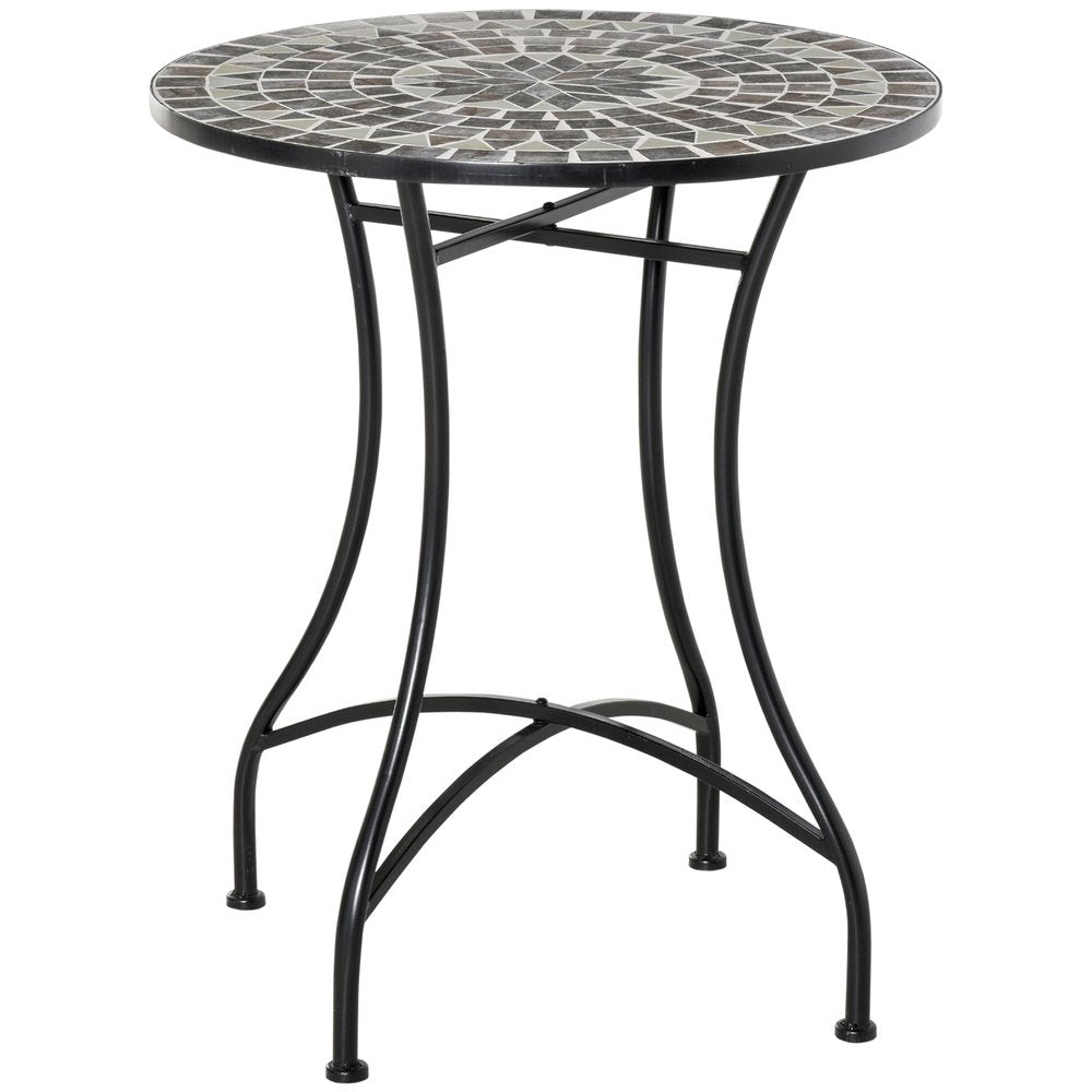 Outsunny Round Mosaic Tabletop Garden Table - Grey/Black 