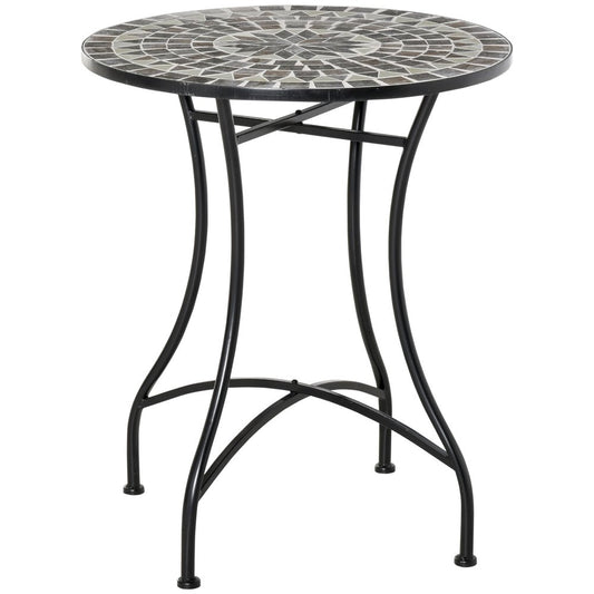 Outsunny Round Mosaic Tabletop Garden Table - Grey/Black 
