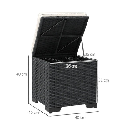 Outsunny Set of 2 Rattan Storage Ottoman, Outdoor Footstool with Removable Cushions, Garden Storage Seat for Balcony, Porch, Living Room