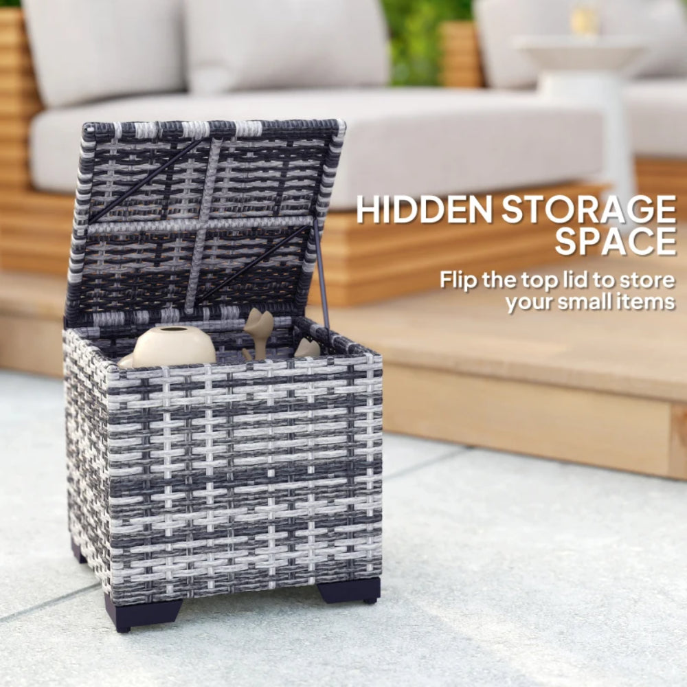 Outsunny Set of 2 Rattan Storage Ottoman, Outdoor Footstool with Removable Cushions, Garden Storage Seat for Balcony, Porch, Living Room
