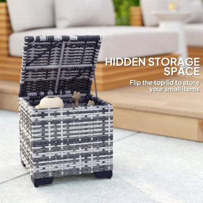Outsunny Set of 2 Rattan Storage Ottoman, Outdoor Footstool with Removable Cushions, Garden Storage Seat for Balcony, Porch, Living Room