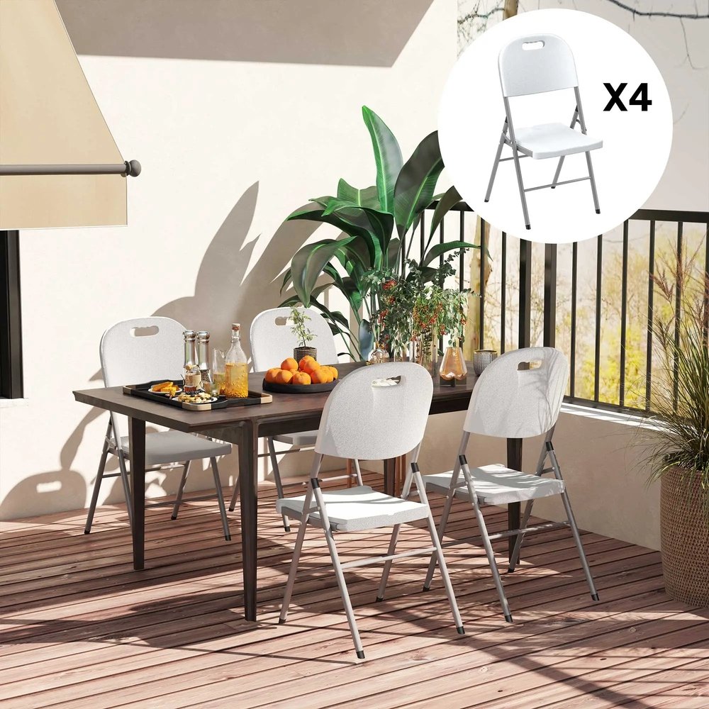 Outsunny Set of Four Foldable Outdoor Chairs - White 8