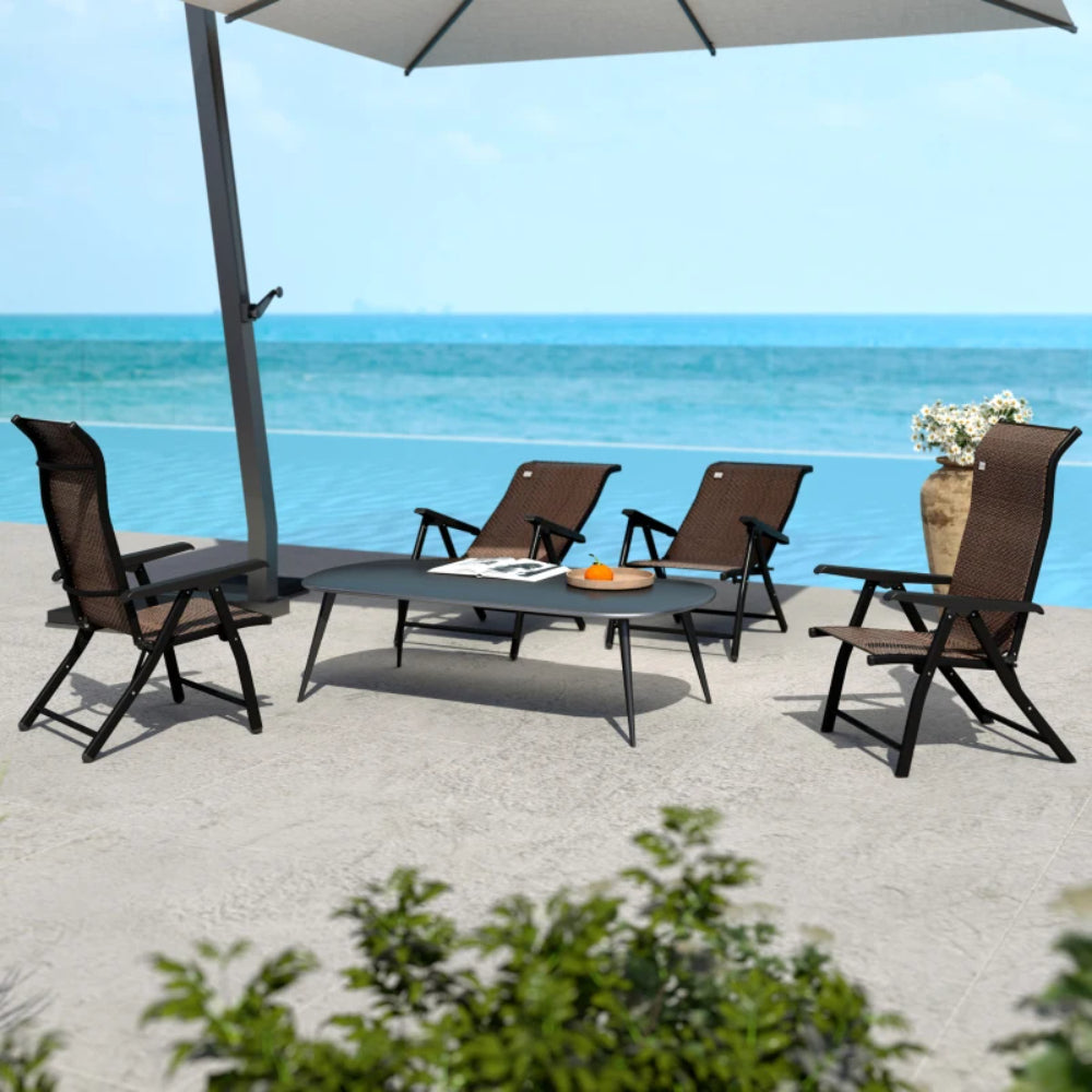 Outsunny Set of Four Folding Garden Chairs, with Seven-Position Adjustable Backs