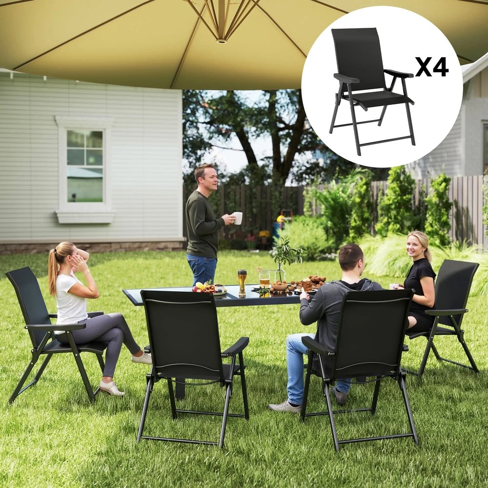 Outsunny Set of Four Folding Outdoor Chairs - Black 1