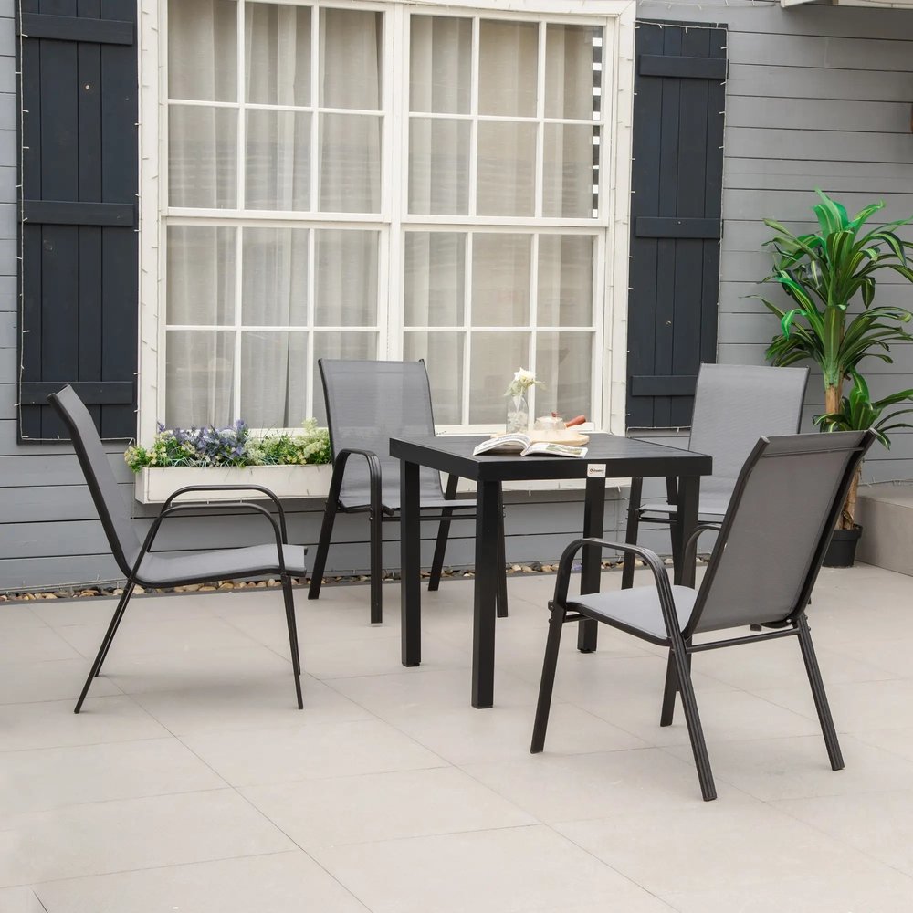 Outsunny Set of Four Stackable Mesh Seat Chairs 32