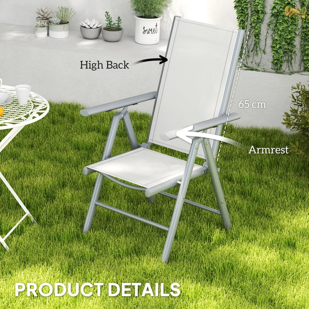 Outsunny Set of Two Aluminium Folding Chairs - Light Grey 6