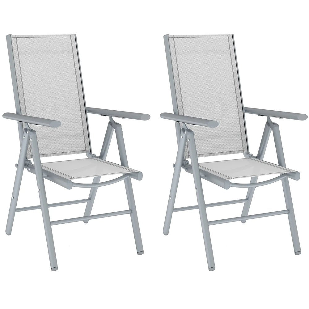 Outsunny Set of Two Aluminium Folding Chairs - Light Grey 