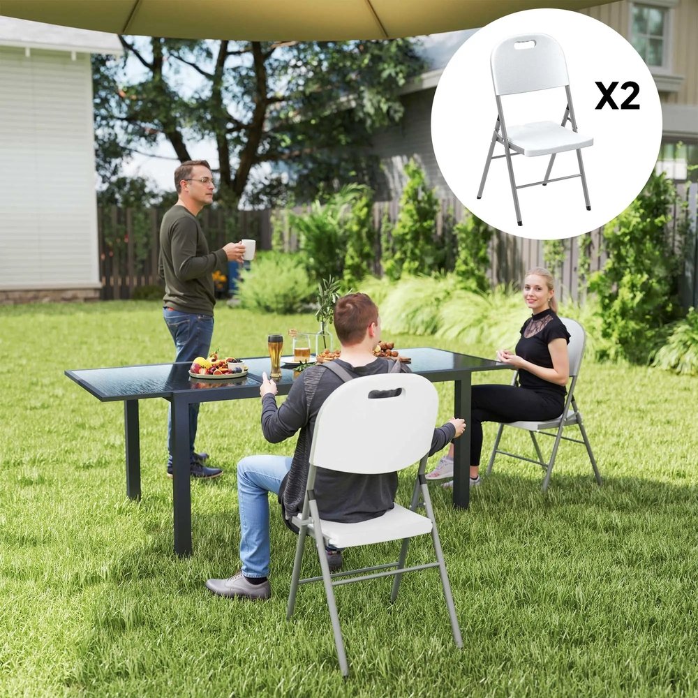 Outsunny Set of Two Foldable Outdoor Chairs - White 1