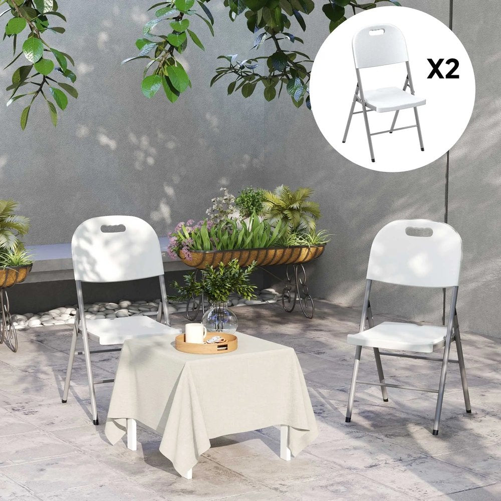Outsunny Set of Two Foldable Outdoor Chairs - White 5