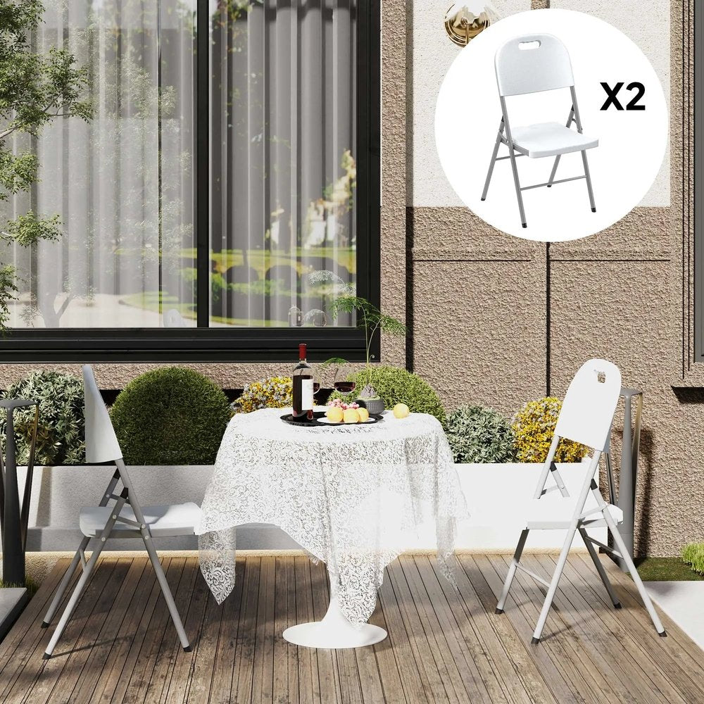 Outsunny Set of Two Foldable Outdoor Chairs - White 6