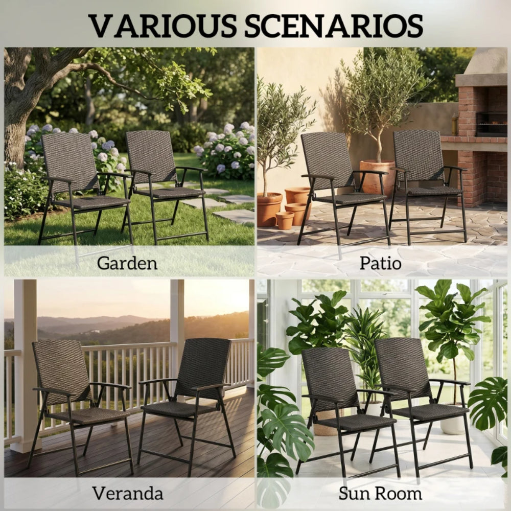 Outsunny Set of Two Folding Rattan Seat Chairs