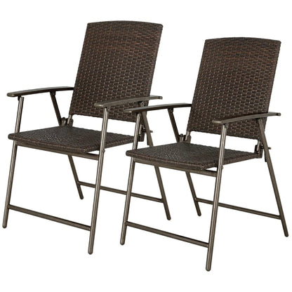 Outsunny Set of Two Folding Rattan Seat Chairs - Brown