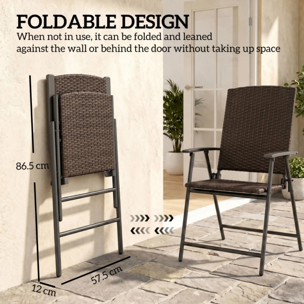 Outsunny Set of Two Folding Rattan Seat Chairs - Brown
