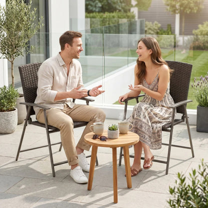 Outsunny Set of Two Folding Rattan Seat Chairs - Brown