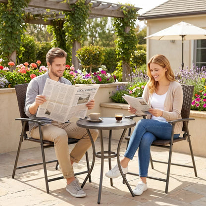 Outsunny Set of Two Folding Rattan Seat Chairs - Brown