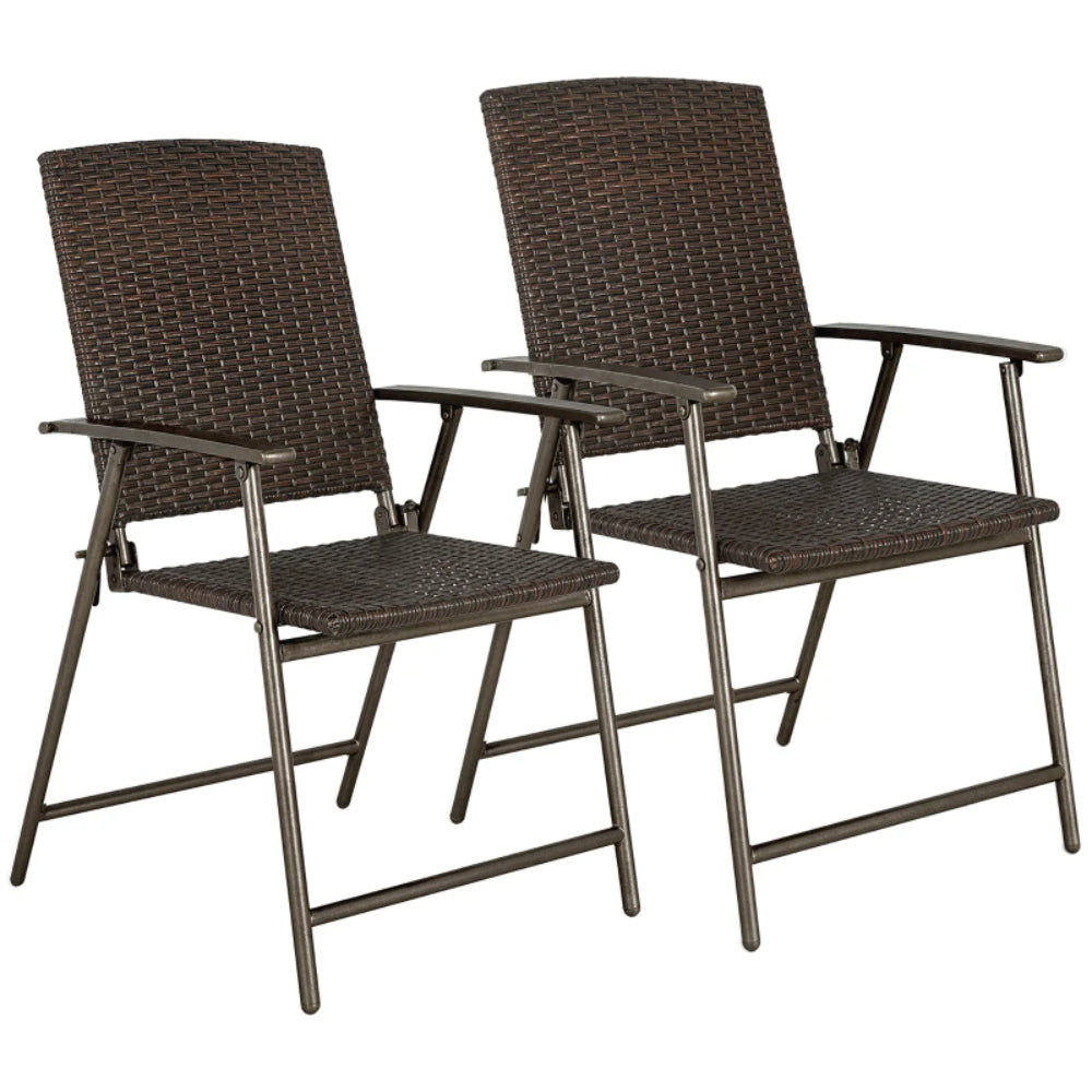 Outsunny Set of Two Folding Rattan Seat Chairs - Brown