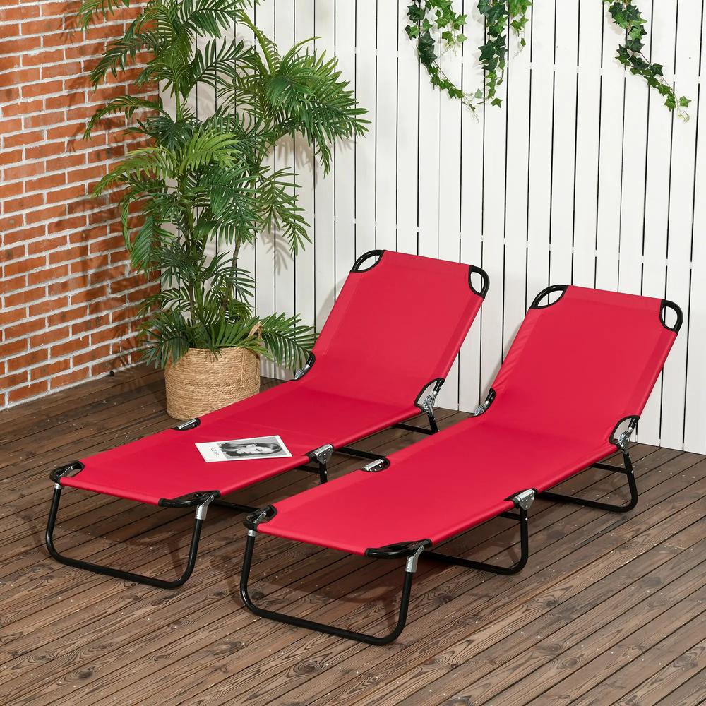 Outsunny Set of Two Folding Sun Loungers - Red 1