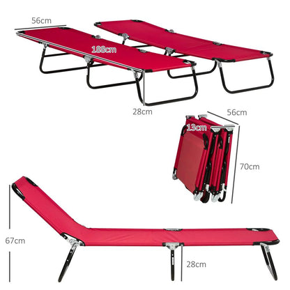 Outsunny Set of Two Folding Sun Loungers - Red 2