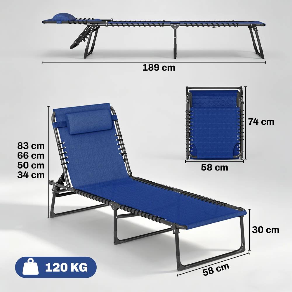Outsunny Set of Two Folding Sun Loungers, with Four-Position Backs 13