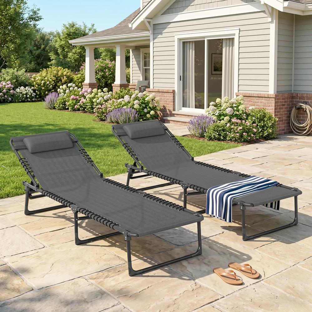 Outsunny Set of Two Folding Sun Loungers, with Four-Position Backs 31