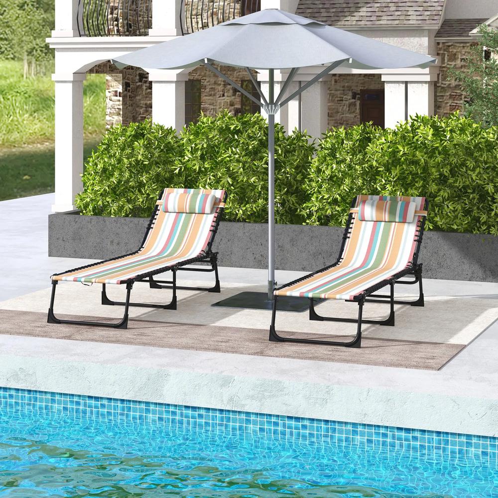 Outsunny Set of Two Folding Sun Loungers, with Four-Position Backs - Multicoloured 1