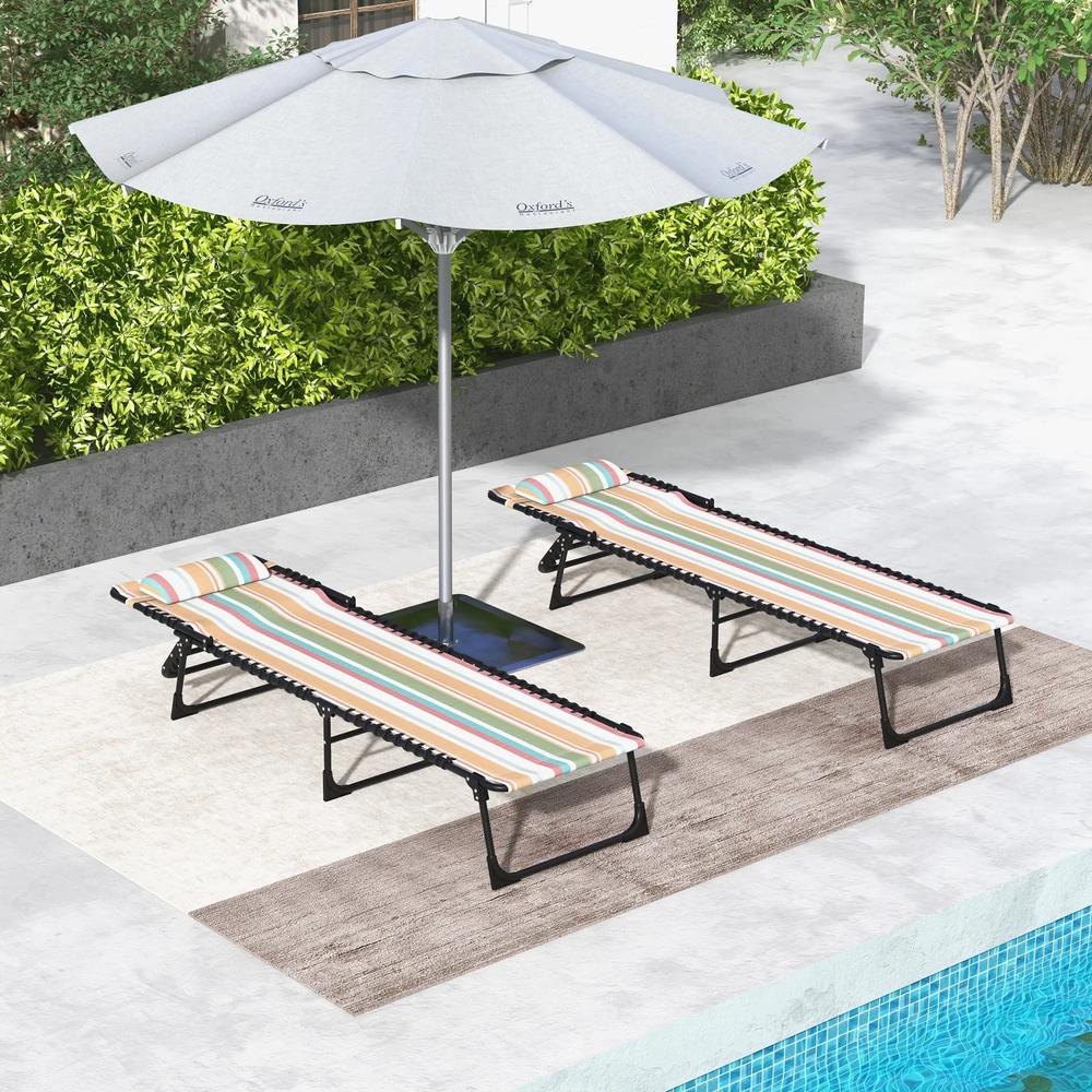Outsunny Set of Two Folding Sun Loungers, with Four-Position Backs - Multicoloured 6