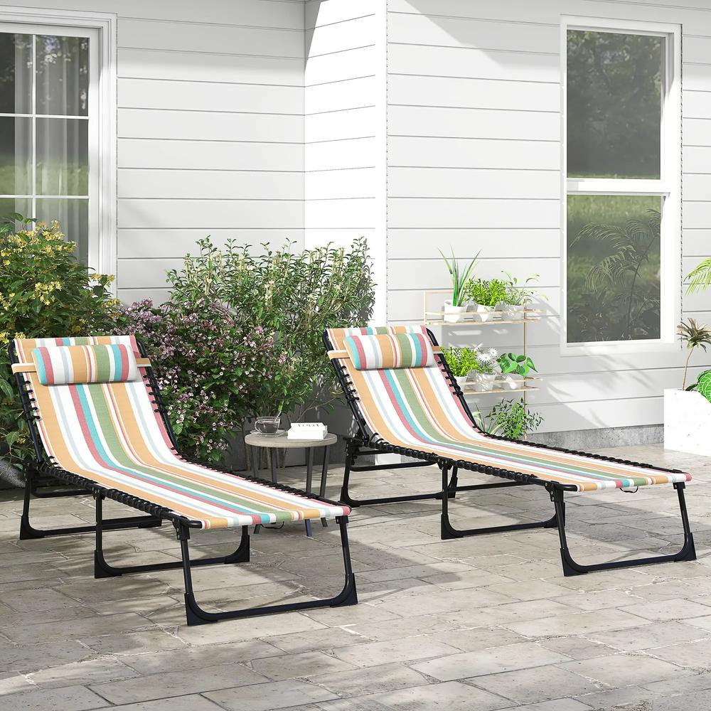 Outsunny Set of Two Folding Sun Loungers, with Four-Position Backs - Multicoloured 9