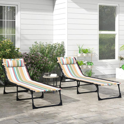 Outsunny Set of Two Folding Sun Loungers, with Four-Position Backs - Multicoloured 9