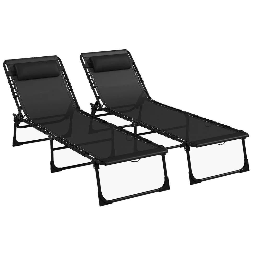 Outsunny Set of Two Folding Sun Loungers, with Four-Position Backs 