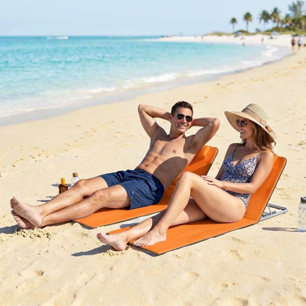 Outsunny Set of Two Metal Frame Beach Chairs, with Reclining Backs 12