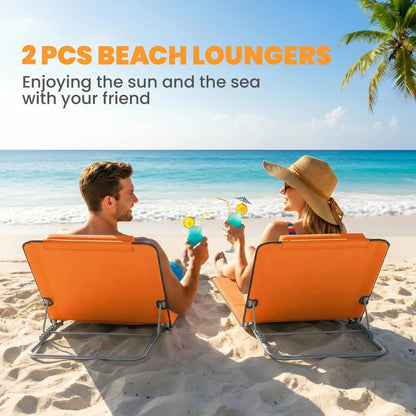 Outsunny Set of Two Metal Frame Beach Chairs, with Reclining Backs 14