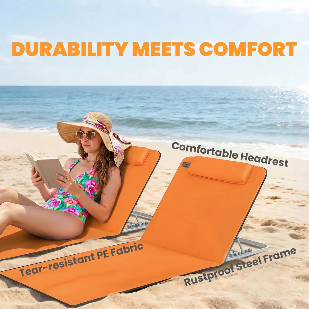 Outsunny Set of Two Metal Frame Beach Chairs, with Reclining Backs 16