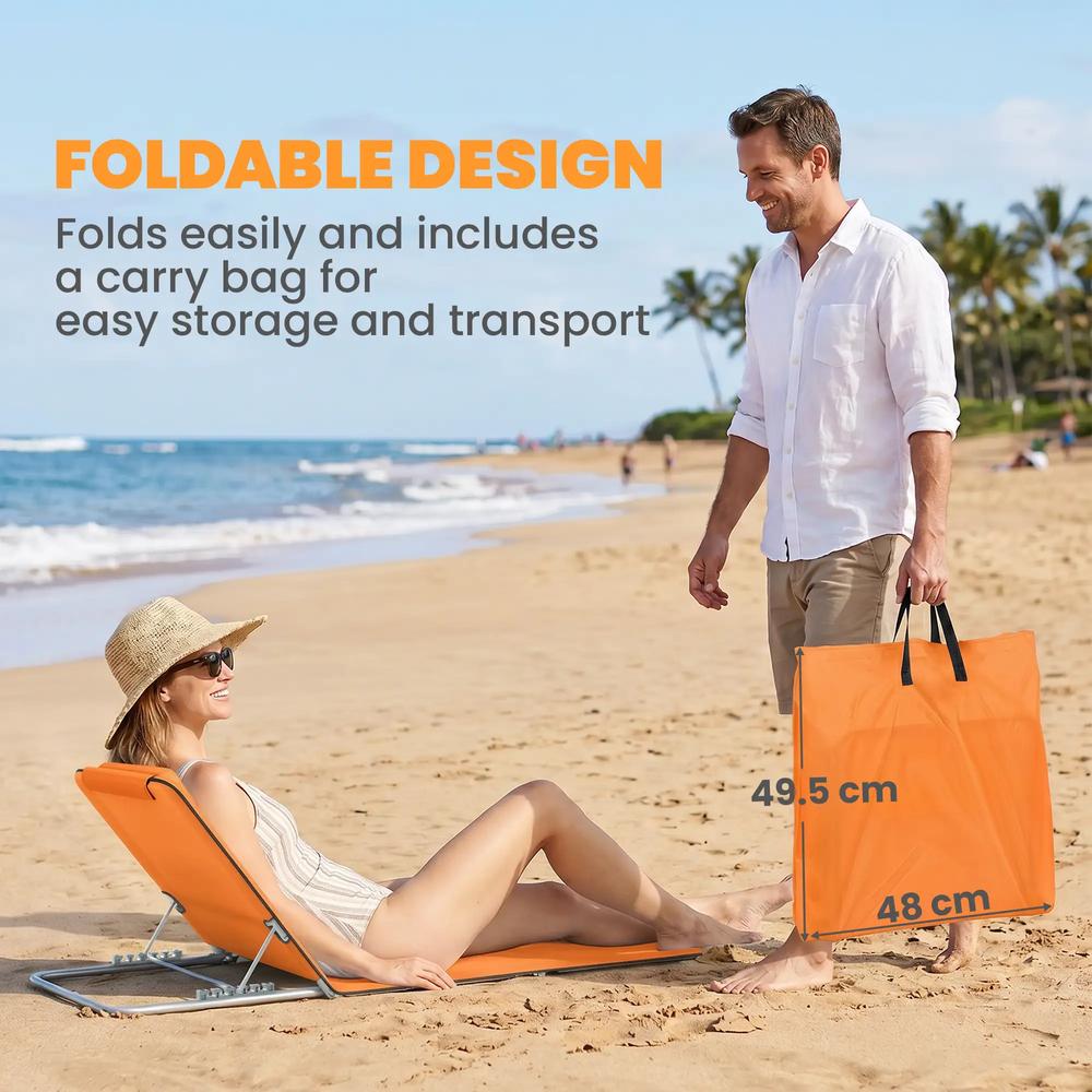 Outsunny Set of Two Metal Frame Beach Chairs, with Reclining Backs 17