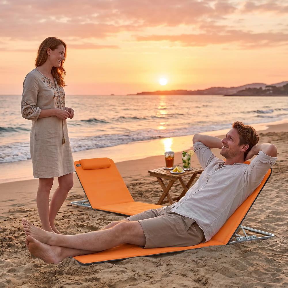Outsunny Set of Two Metal Frame Beach Chairs, with Reclining Backs 18