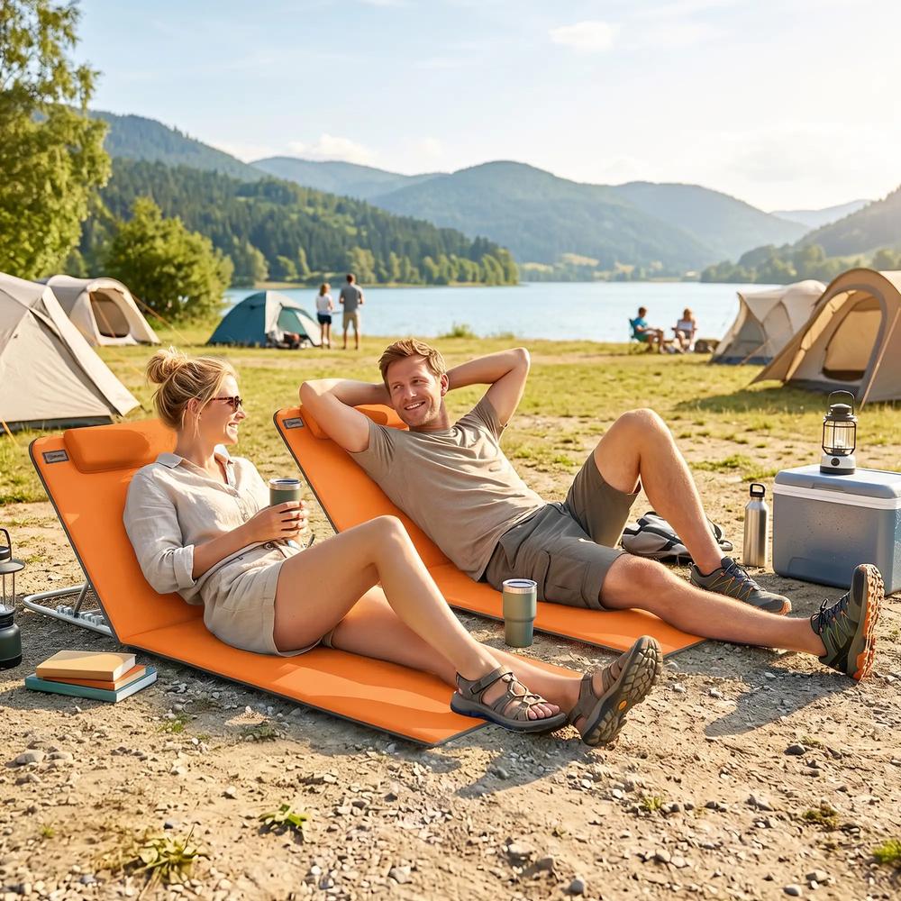 Outsunny Set of Two Metal Frame Beach Chairs, with Reclining Backs 19