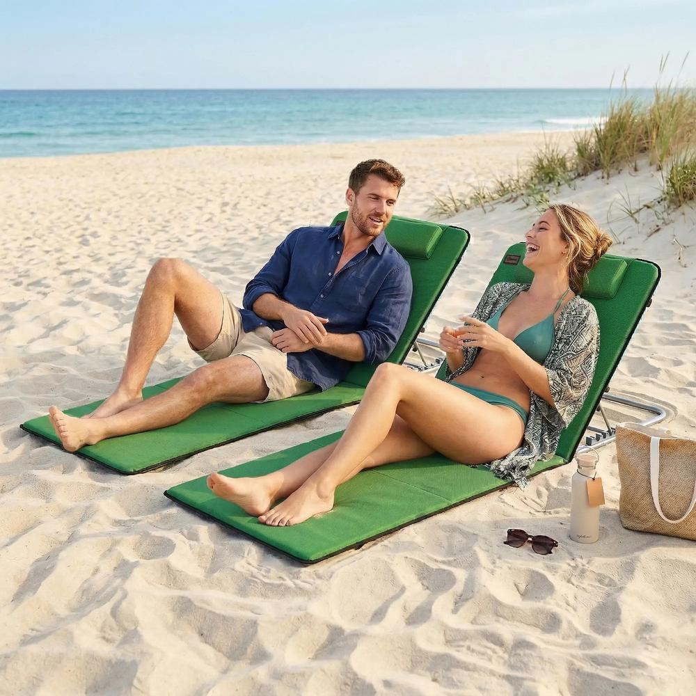 Outsunny Set of Two Metal Frame Beach Chairs, with Reclining Backs 23