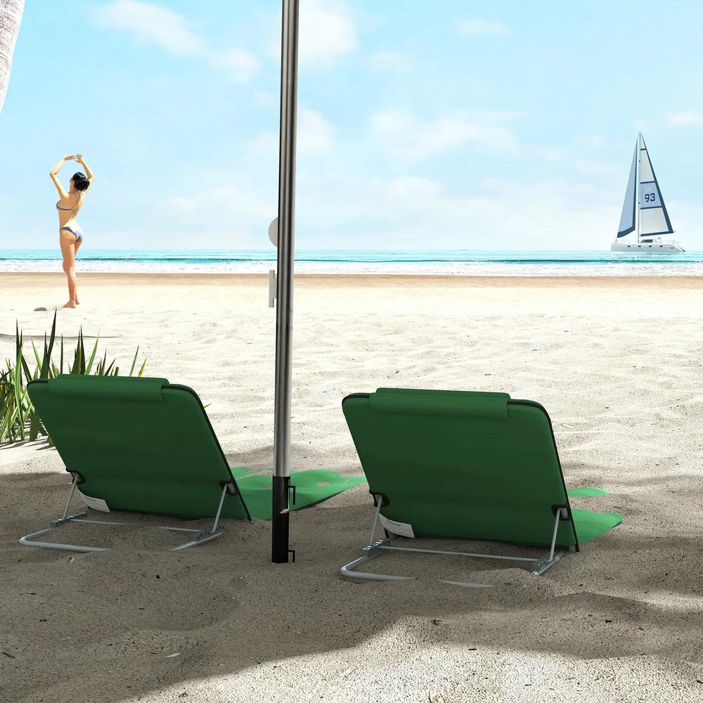 Outsunny Set of Two Metal Frame Beach Chairs, with Reclining Backs 30