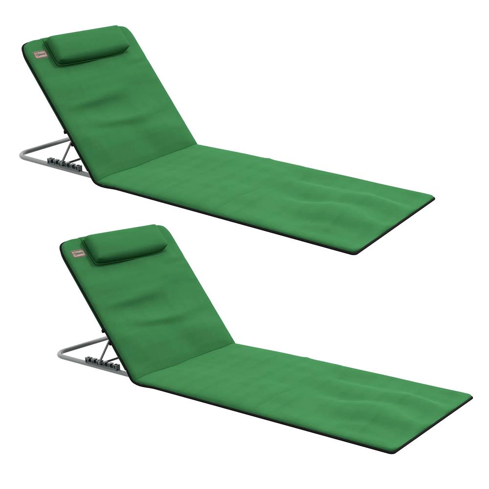 Outsunny Set of Two Metal Frame Beach Chairs, with Reclining Backs 32