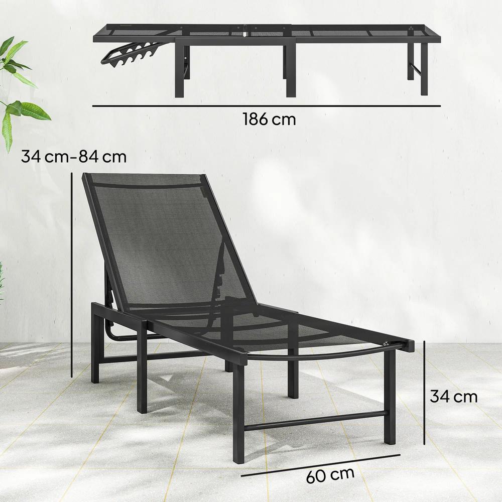 Outsunny Set of Two Reclining Sun Loungers 186 x 60 x 34 cm 2