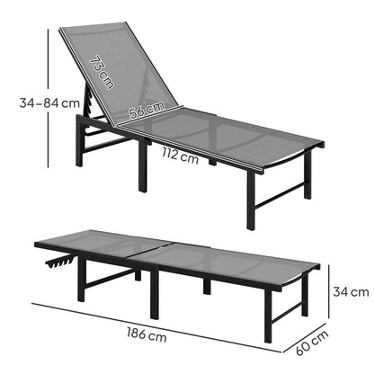Outsunny Set of Two Reclining Sun Loungers 186 x 60 x 34 cm 23
