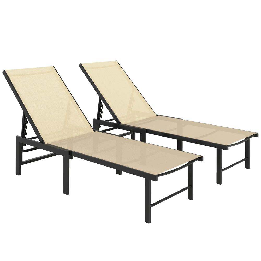 Outsunny Set of Two Reclining Sun Loungers 186 x 60 x 34 cm 32