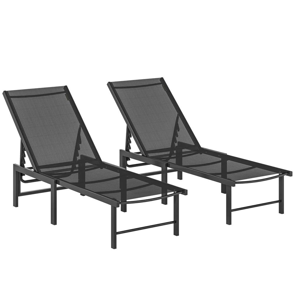 Outsunny Set of Two Reclining Sun Loungers 186 x 60 x 34 cm 