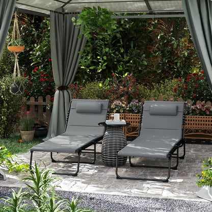 Outsunny Set of Two Reclining Sun Loungers 68W x 189D x 36Hcm 12