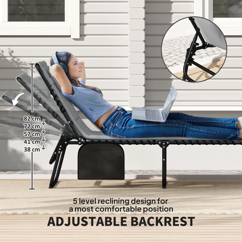 Outsunny Set of Two Reclining Sun Loungers 68W x 189D x 36Hcm 14