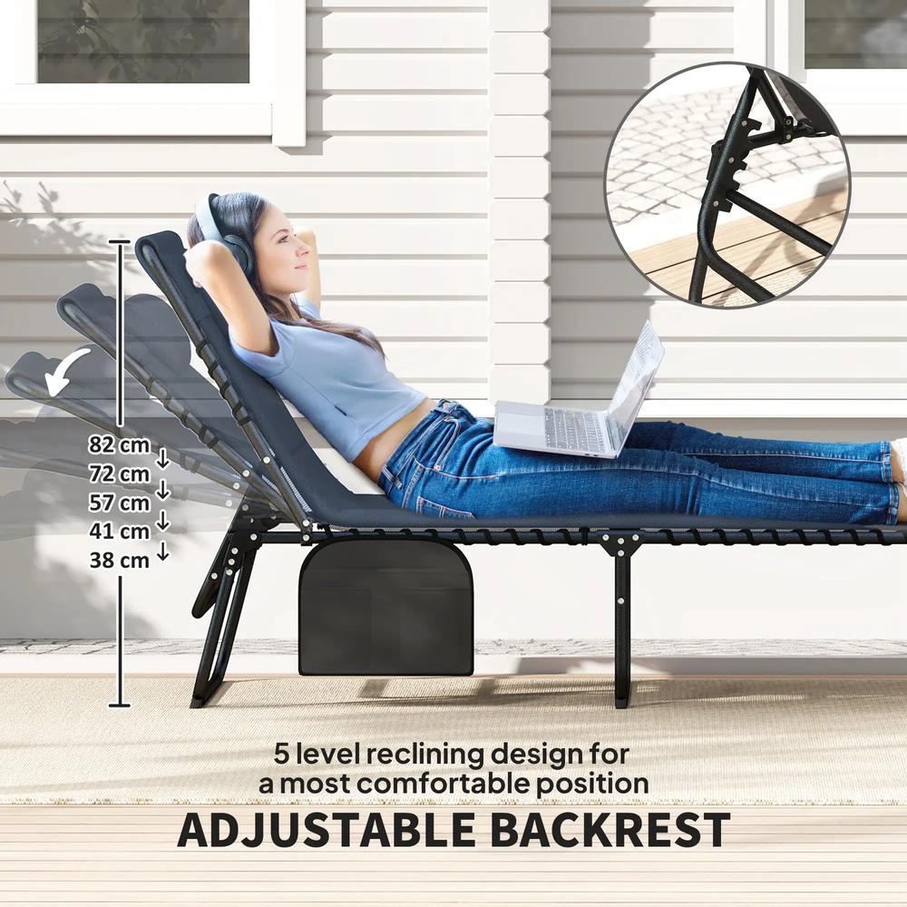 Outsunny Set of Two Reclining Sun Loungers 68W x 189D x 36Hcm 24
