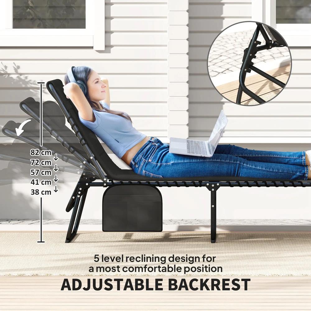 Outsunny Set of Two Reclining Sun Loungers 68W x 189D x 36Hcm 3