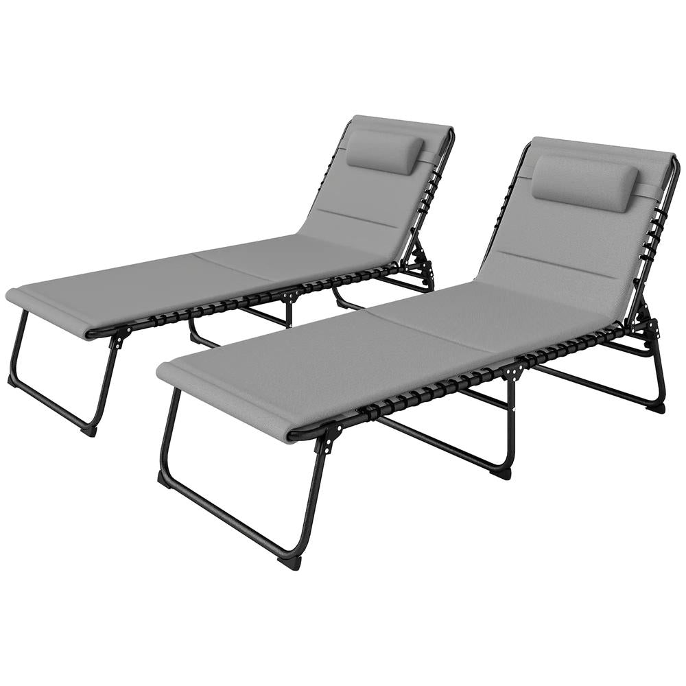 Outsunny Set of Two Reclining Sun Loungers 68W x 189D x 36Hcm 40